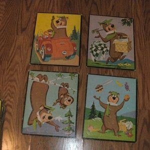 SET of 4 ~ Vintage 1961 Hanna-Barbera Yogi Bear & Boo Boo Animated Tray Puzzle